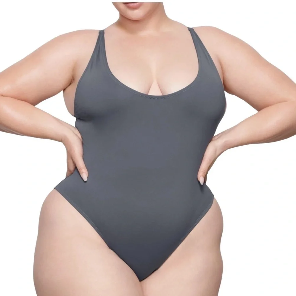 Skims Scoop Neck One Piece Swimsuit in Gunmetal Grey 4X